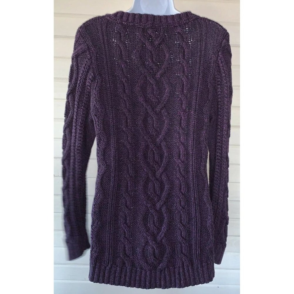 J. Jill Sz MEDIUM Sweater Purple Black Marled Chunky Knit Pullover Cotton EUC - Picture 6 of 9